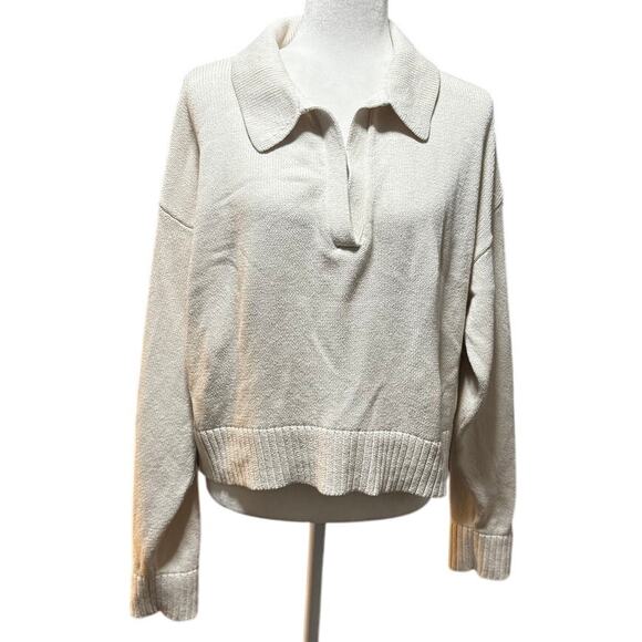 Reformation Francesco Organic Cotton Polo Sweater — XL — Ivory/Cream - Picture 2 of 6